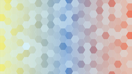 Abstract seamless colorful geometric pattern design with blue, pink, and yellow dot circles and hexagon shapes for vector illustration background texture