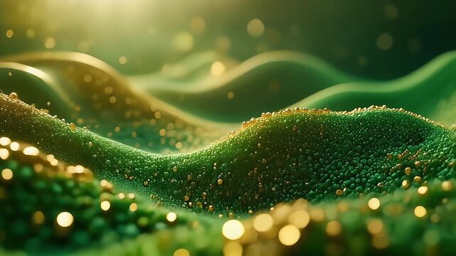 Green-gold soft light diffusion forming organic flowing shapes, creating a clean eco-premium abstract background symbolizing nature, sustainability, wellness, and refined luxury.