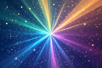 Naklejka premium Radial Burst of Rainbow Light with Sparkling Stars