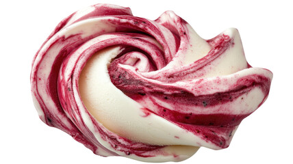 Variegated fruity raspberry swirl ice cream creamy frozen dessert texture colorful scoop food photography isolated on white background