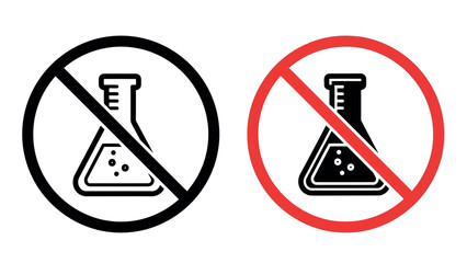Prohibition signs for laboratory equipment including beakers and test tubes also transparent background