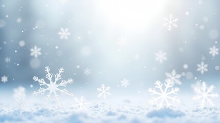 Minimalist winter design showing thick snowfall layers, icy crystal granules, flat white snowflake elements, transparent background, clean modern look