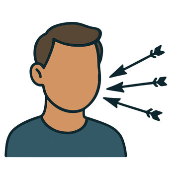 Icon "Micro aggressions" - An image of a smiling person, with small, invisible arrows stabbing from their words.
