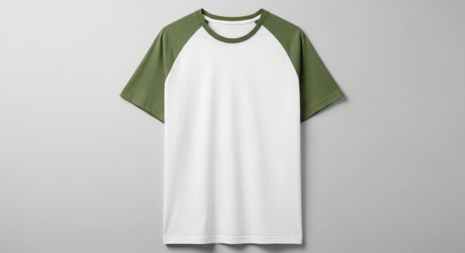 Classic white t shirt with contrasting olive green raglan sleeves