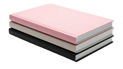 Stack of colorful school books and notebooks with blank covers isolated on white for education and knowledge PNG