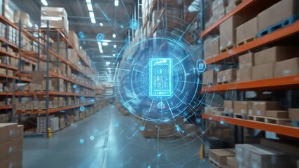 A smart warehouse management system with innovative Internet of Things technology to identify package pick-ups and deliveries. A concept for the future of supply chain business and logistics networks. - Powered by Adobe