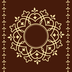 Decorative frame Elegant vector element for design in Eastern style, place for text. Floral brown and golden border. Lace illustration for invitations and greeting cards