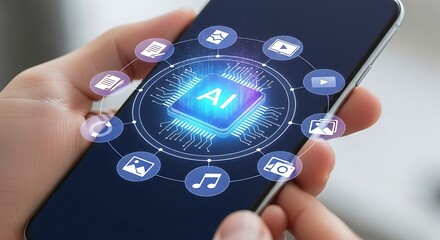 Global business communication concept with a businessman holding a digital mobile phone screen showing a virtual world network connection