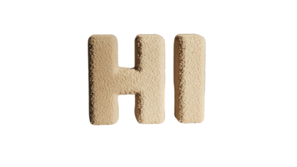 Fluffy Light Brown Textured 3D Letters Spelling 'HI' Isolated on White Background