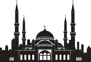 Fototapeta premium Mosque silhouette with minarets and dome