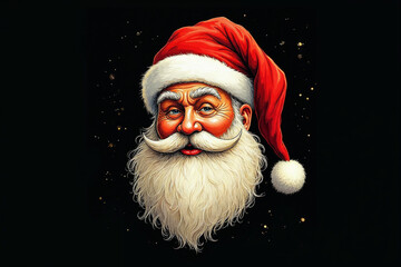 Golden Line Art Santa Claus on Black Background