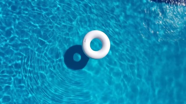Inflatable ring floats on clear pool water.