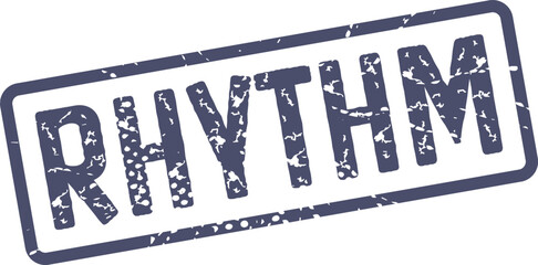 Vintage RHYTHM word stamp mark in purple gray grunge texture effect