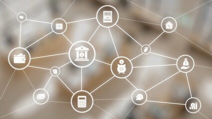 Finance icons show banking, finance investment, and financial planning. Finance supports money...