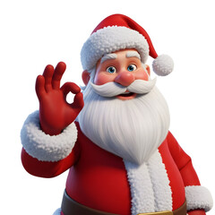 Jolly 3D Cartoon Santa Claus Giving an OK Gesture, Radiating Happiness and Festive Cheer for the Holiday Season