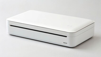 Compact white device with a sleek design, likely for printing or scanning.