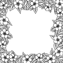 Vector black and white frame of apple blossoms. Spring floral decor element.