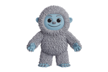 Cute fuzzy blue yeti monster with big eyes and a friendly smile, claymation style, 3D render