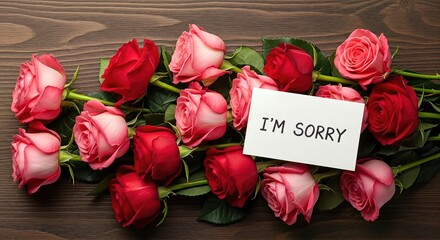 Beautiful arrangement of red and pink roses with a heartfelt note saying Im sorry, symbolizing forgiveness and reconciliation in relationships, perfect for expressing apologies and mending bonds
