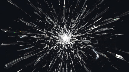 a shattered glass window with a black background