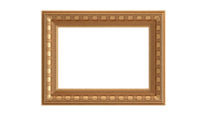 Beautifully crafted ornate golden picture frame with intricate designs on white background, empty and ready for art or photo, classic elegant decorative element