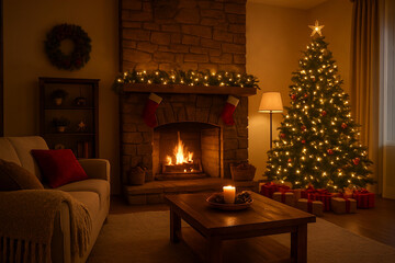 Naklejka premium living room with christmas decorations