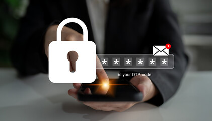 Close-up of a smartphone screen showing a one-time password for secure login, featuring a lock icon and email notification, highlighting digital safety measures. Gantry