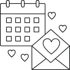 love calendar outline vector illustration on transparent background