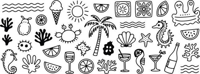 Hand- Drawn Summer Beach and Ocean Elements Collection tropical © SUMAIA