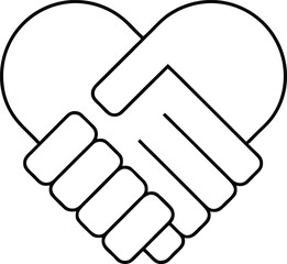 love handshake outline vector illustration on transparent background