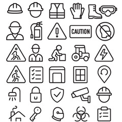 Safety and Construction Line Icons Set – PPE, Warning, Industrial and Workplace Outline Symbols Adobe Illustrator Artwork