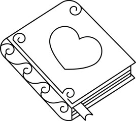 romantic book outline vector illustration on transparent background