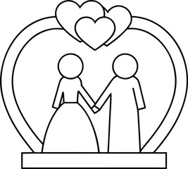 romantic couple outline vector illustration on transparent background