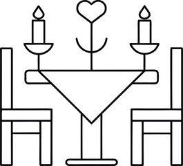 romantic dinner outline vector illustration on transparent background