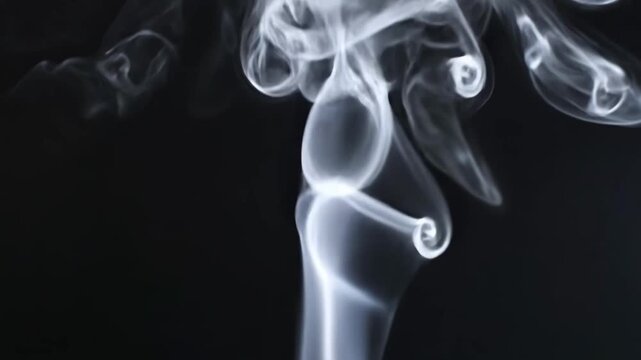 Wispy white smoke forming intricate swirling patterns against black