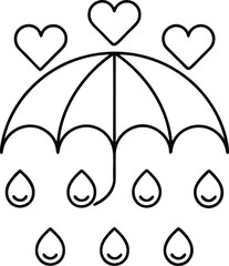 romantic rain outline vector illustration on transparent background