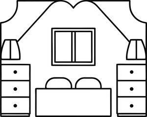 romantic room outline vector illustration on transparent background