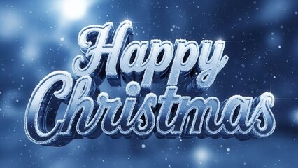 Shiny 3D 'Happy Christmas' Text on a Sparkling Blue Background