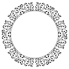 Spring background, frame of floral tree branch, leaf, plants. Elegant, stylish elements for Decoration. Hand drawing doodles of vintage botanical elements. Space for text