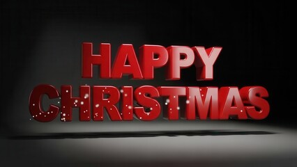 Red 'Happy Christmas' 3D Text with Subtle Snow Particles on Dark Background