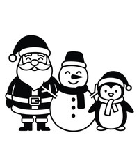 Christmas Santa Snowman Penguin Silhouette Icon Set.