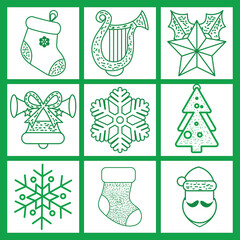 Christmas Outline Icon Set with Festive Holiday SymbolsChristmas Outline Icon Set with Festive Holiday Symbols
