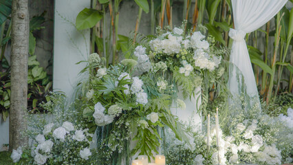 wedding decoration in the garden with white flowers