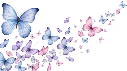 Colorful butterflies flying in various directions isolated on transparent background