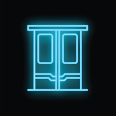 Neon double sliding doors glowing, suitable for use as an icon or sign
