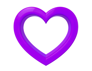 A glossy purple heart outline on a black background