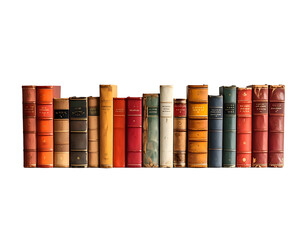 Obraz premium A row of vintage hardbound books with varied spines on a black background