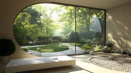 Modern luxury living room with swimming pool in the garden 