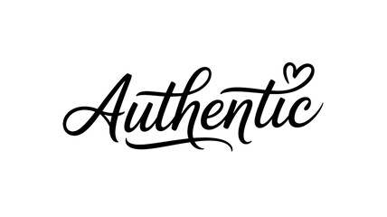 Elegant calligraphy text authentic with heart on white background