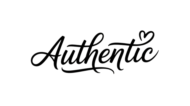 Elegant calligraphy text authentic with heart on white background - Powered by Adobe